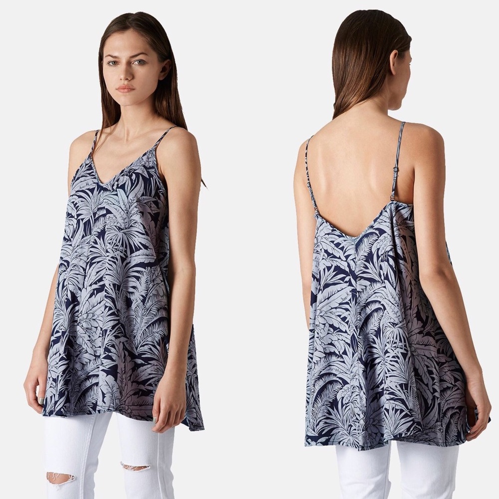 Topshop Denim Tropical Print Tunic Top
